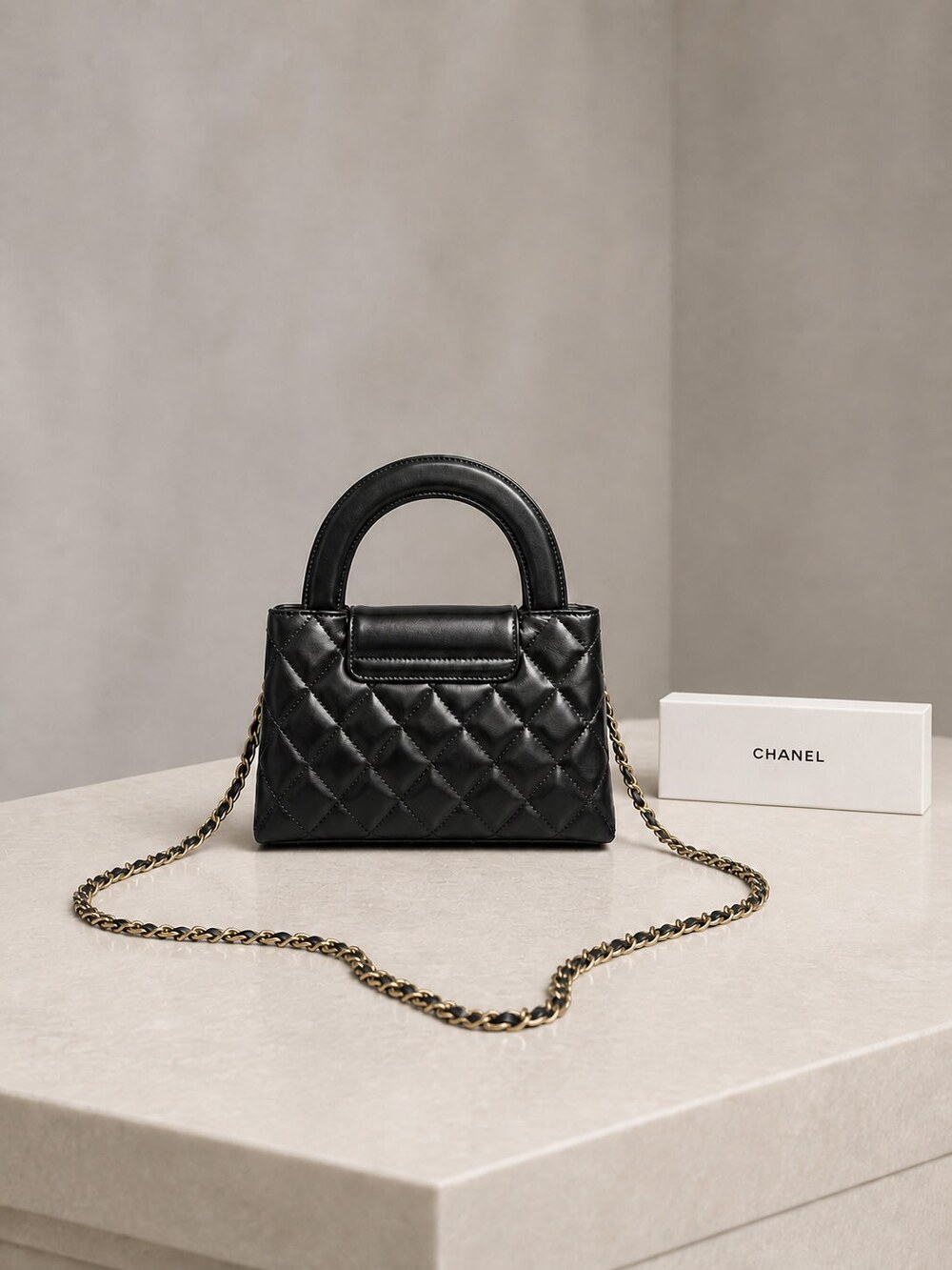 Chanel Mini Classic Black Quilted Lambskin Top Handle Handbag - Picture 2 of 9